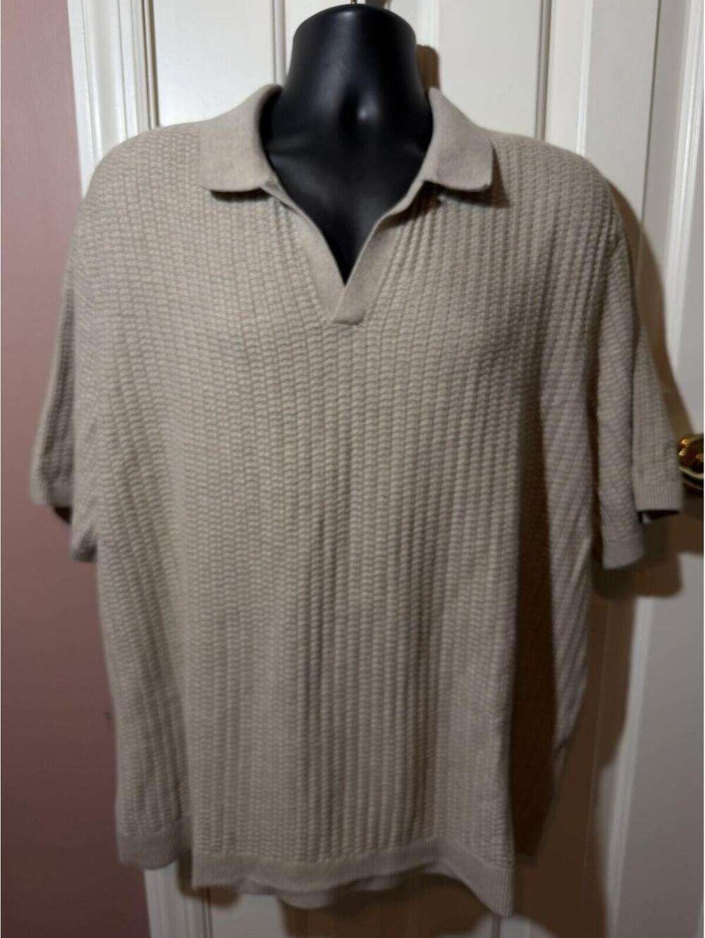 Abercrombie Fitch Mens XXL Ribbed Knit Sweater Polo Tan Coastal Grandpa Y2K